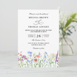 Invitación Wildflowers Elegant Modern Budget QR Code Wedding