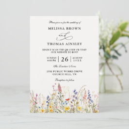 Invitación Wildflowers Elegant Modern Budget QR Code Wedding