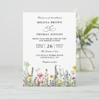 Invitación Wildflowers Elegant Modern Budget QR Code Wedding