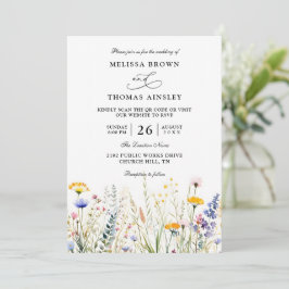 Invitación Wildflowers Elegant Modern Budget QR Code Wedding