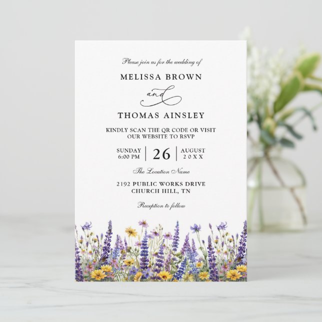 Invitación Wildflowers Elegant Modern Budget QR Code Wedding (Anverso de pie)