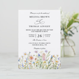 Invitación Wildflowers Elegant Modern Budget QR Code Wedding