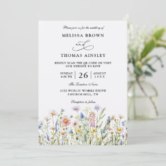 Invitación Wildflowers Elegant Modern Budget QR Code Wedding