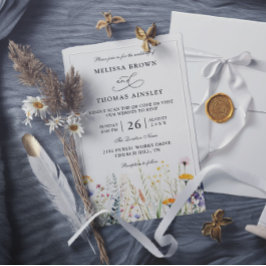 Invitación Wildflowers Elegant Modern Budget QR Code Wedding
