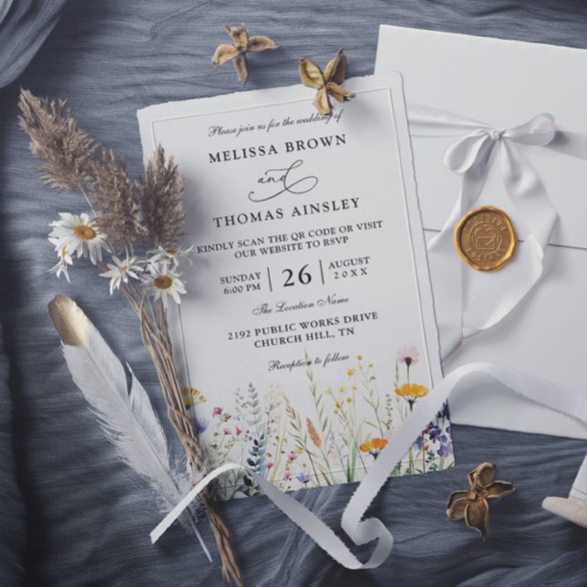 Invitación Wildflowers Elegant Modern Budget QR Code Wedding (Subido por el creador)