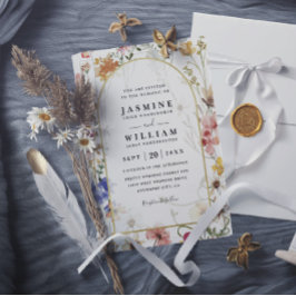 Invitación Wildflowers ELegant Modern Budget QR Code Wedding