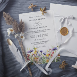 Invitación Wildflowers Elegant Modern Budget QR Code Wedding