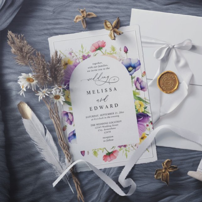 Invitación Wildflowers Elegant Modern Budget QR Code Wedding (Subido por el creador)