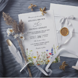 Invitación Wildflowers Elegant Modern Budget QR Code Wedding
