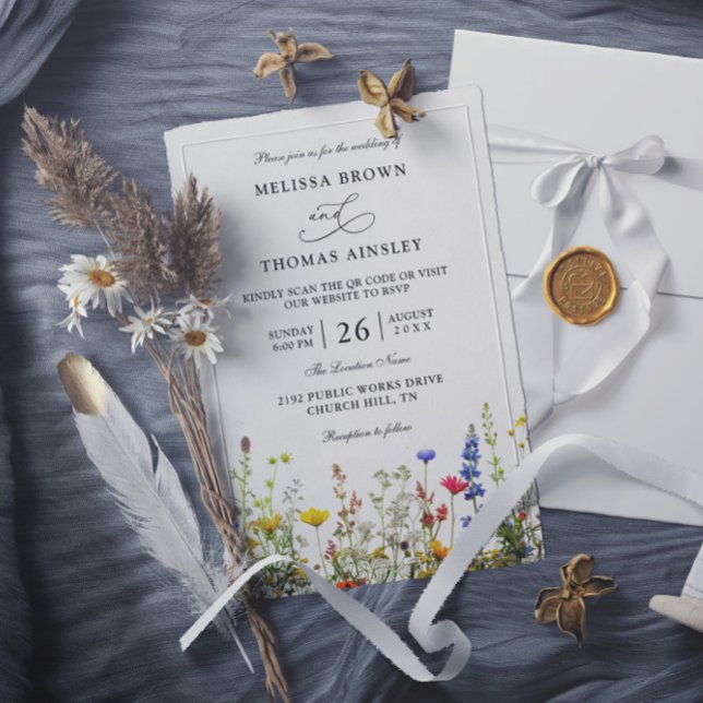 Invitación Wildflowers Elegant Modern Budget QR Code Wedding (Subido por el creador)