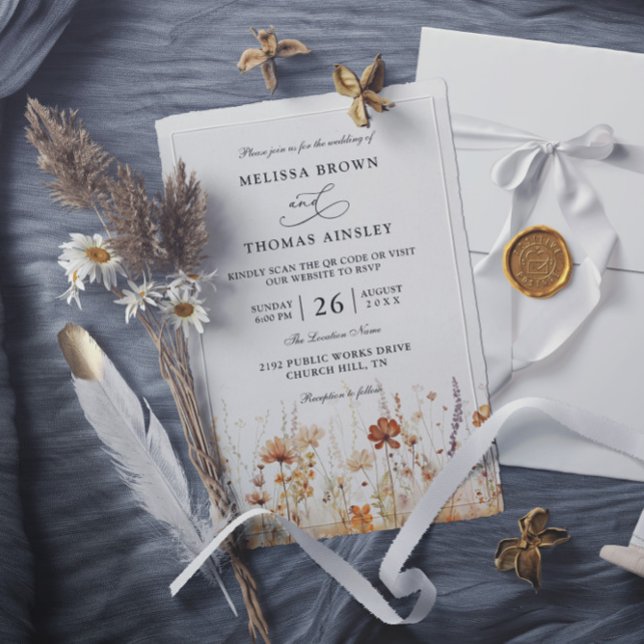 Invitación Wildflowers Elegant Modern Budget QR Code Wedding (Subido por el creador)