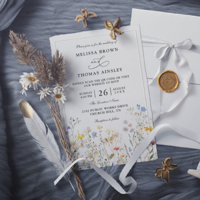 Invitación Wildflowers Elegant Modern Budget QR Code Wedding (Subido por el creador)