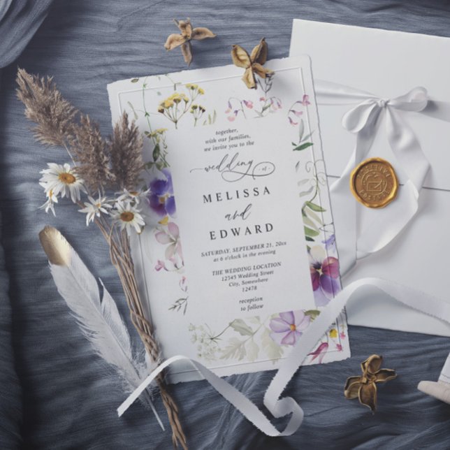Invitación Wildflowers Elegant Modern Budget QR Code Wedding (Subido por el creador)