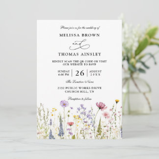 Invitación Wildflowers Elegant Modern Budget QR Code Wedding