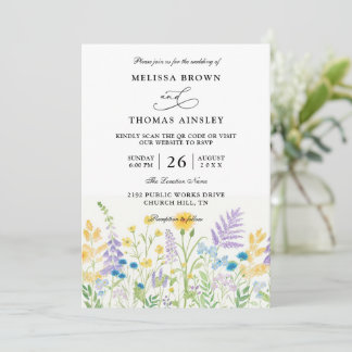 Invitación Wildflowers Elegant Modern Budget QR Code Wedding