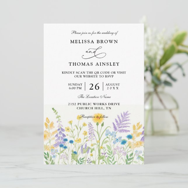 Invitación Wildflowers Elegant Modern Budget QR Code Wedding (Anverso de pie)