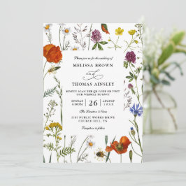 Invitación Wildflowers Elegant Modern Budget QR Code Wedding