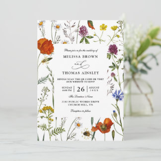 Invitación Wildflowers Elegant Modern Budget QR Code Wedding