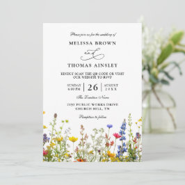 Invitación Wildflowers Elegant Modern Budget QR Code Wedding