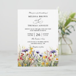 Invitación Wildflowers Elegant Modern Budget QR Code Wedding