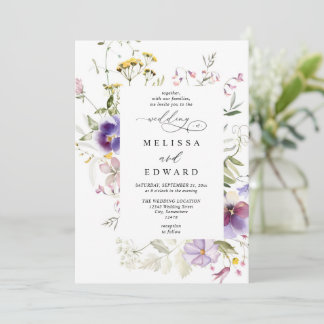 Invitación Wildflowers Elegant Modern Budget QR Code Wedding