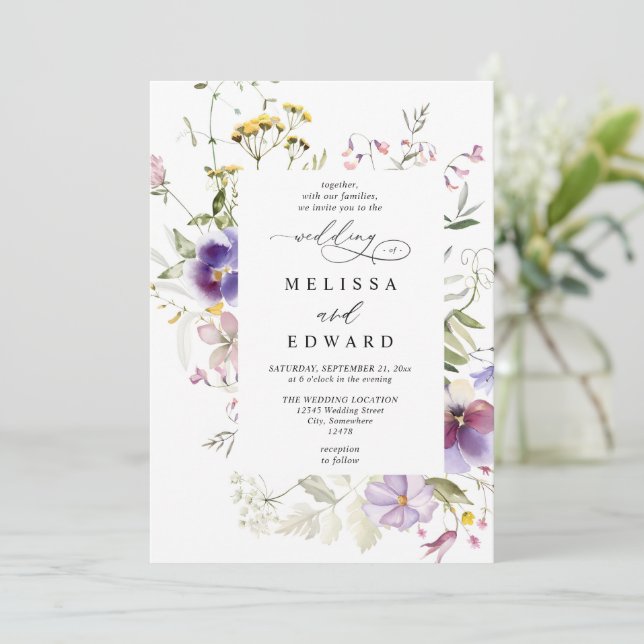 Invitación Wildflowers Elegant Modern Budget QR Code Wedding (Anverso de pie)
