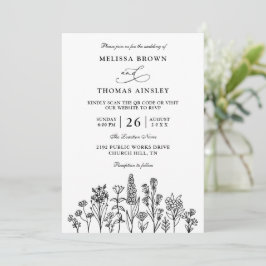Invitación Wildflowers Elegant Modern Budget QR Code Wedding