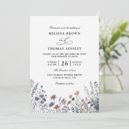 Invitación Wildflowers Elegant Modern Budget QR Code Wedding