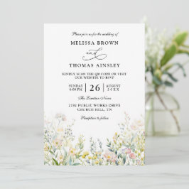 Invitación Wildflowers Elegant Modern Budget QR Code Wedding