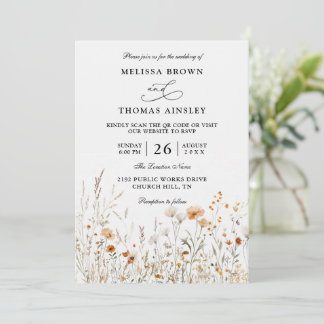 Invitación Wildflowers Elegant Modern Budget QR Code Wedding
