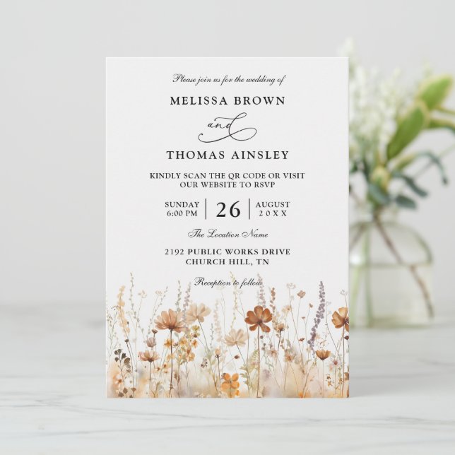 Invitación Wildflowers Elegant Modern Budget QR Code Wedding (Anverso de pie)