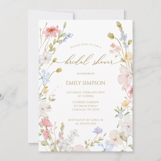 Invitación Wildflowers elegant modern Spring Bridal Shower  (Anverso)