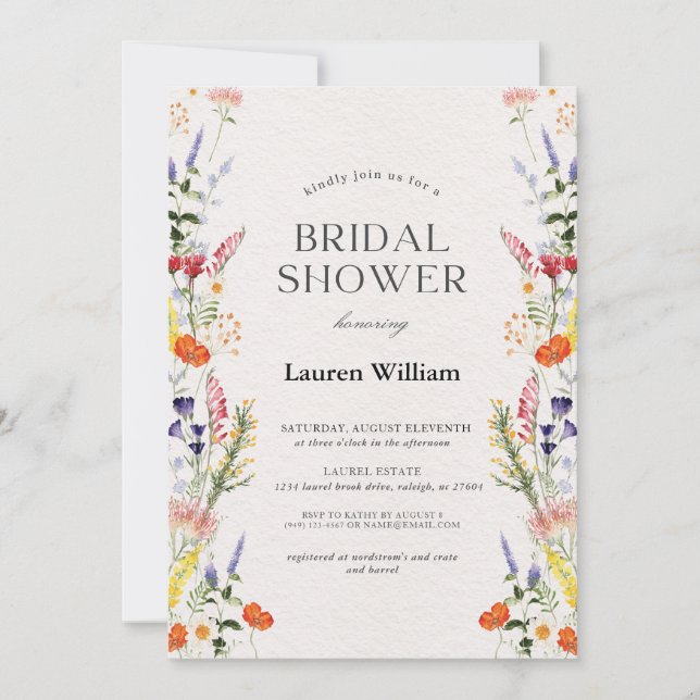 Invitación wildflowers Floral Bridal Tea Fiesta Brunch Ducha (Anverso)