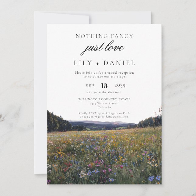 Invitación Wildflowers Floral Elopement Wedding Reception (Anverso)
