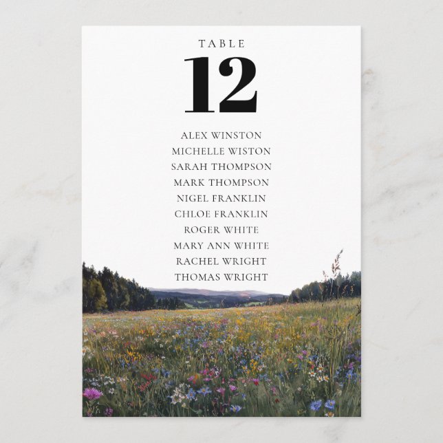 Invitación Wildflowers Floral Table Number Seating Chart (Anverso)