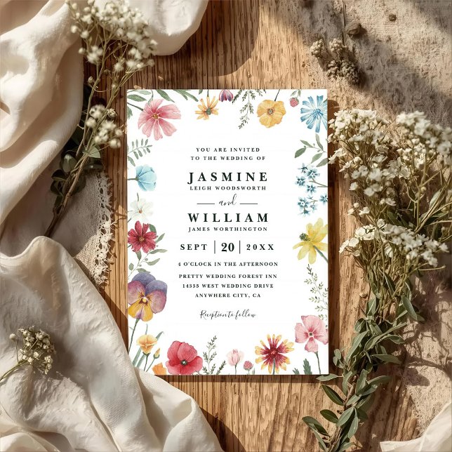 Invitación Wildflowers Fresh Meadow Rustic QR Code Wedding (Subido por el creador)