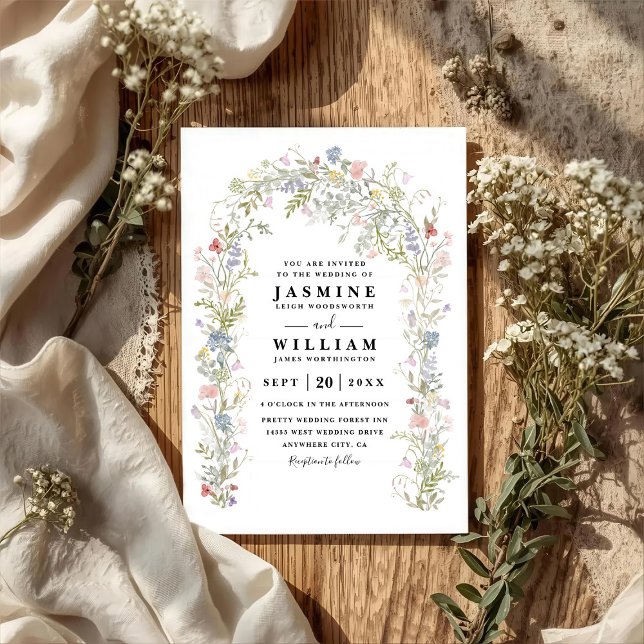 Invitación Wildflowers Garden Arch Rustic QR Code Wedding (Subido por el creador)