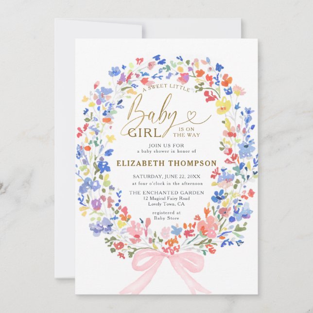 Invitación Wildflowers Garden Bow Sweet Baby Shower (Anverso)