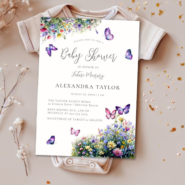 Invitación Wildflowers Garden Butterflies Neutral Baby Shower (Subido por el creador)