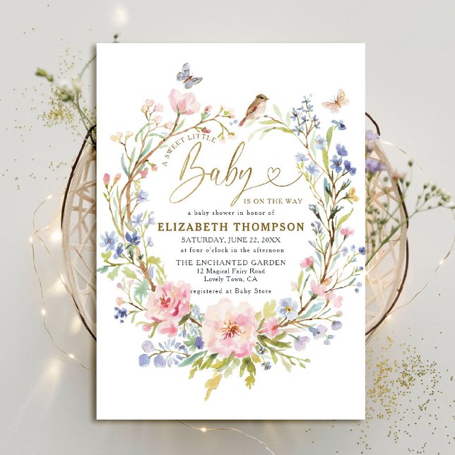 Invitación Wildflowers Garden Forest Sweet Little Baby Shower (sweet little baby shower invitation fairy enchanted garden woodland forest spring summer wildflowers)