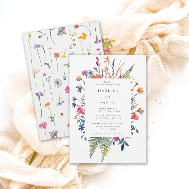 Invitación Wildflowers Garden Happy Colorful Modern Boda (wildflower wedding theme colorful frame invitation garden outdoors meadow spring summer chic)