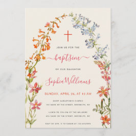 Invitación Wildflowers Girl Baptism Floral Watercolor 