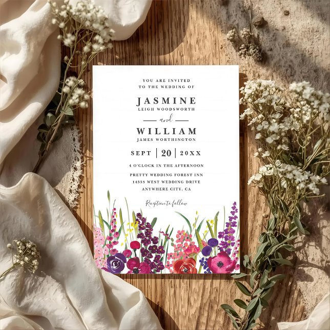 Invitación Wildflowers Hand Painted Floral QR Code Wedding (Subido por el creador)