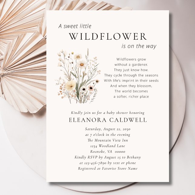Invitación Wildflowers Inspirational Poem Baby Shower (Delicate Wildflowers Inspirational Poem Baby Shower Invitation)