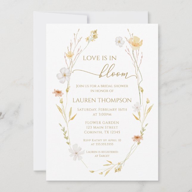 Invitación Wildflowers Love is in bloom Bridal Shower  (Anverso)