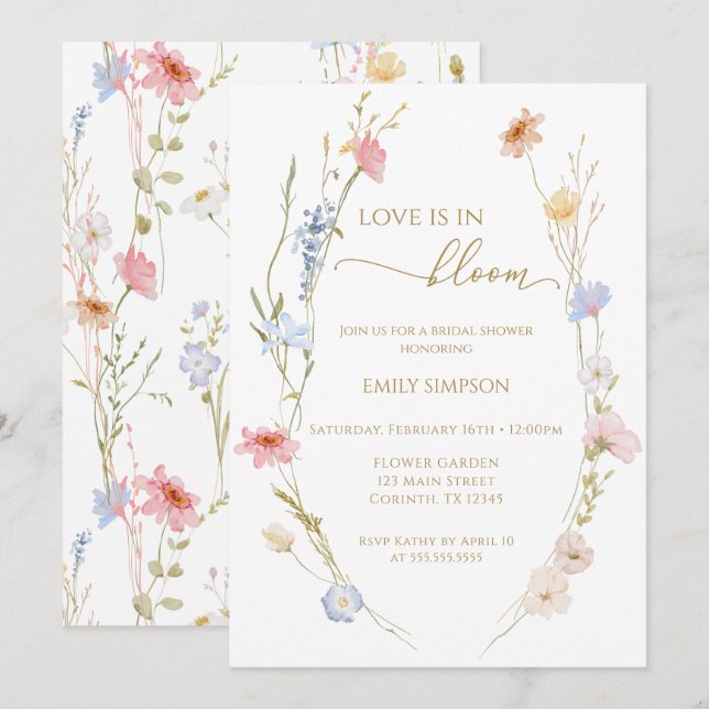 Invitación Wildflowers Love is in bloom Bridal Shower  (Anverso / Reverso)