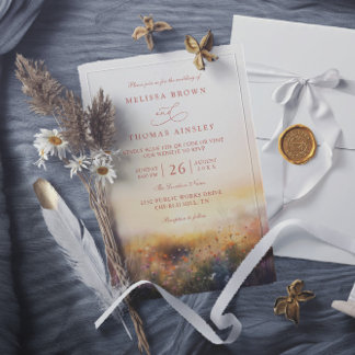 Invitación Wildflowers Meadow Earthy Elegant QR Code Wedding