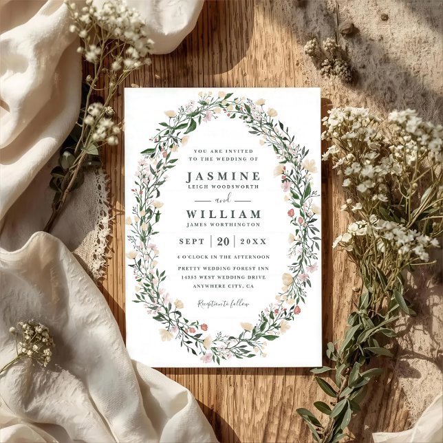 Invitación Wildflowers Oval Floral Wreath QR Code Wedding (Subido por el creador)