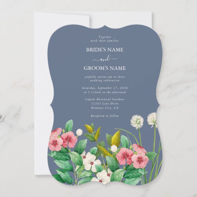 Invitación Wildflowers Periwinkle Dusty Blue Boda (Anverso)