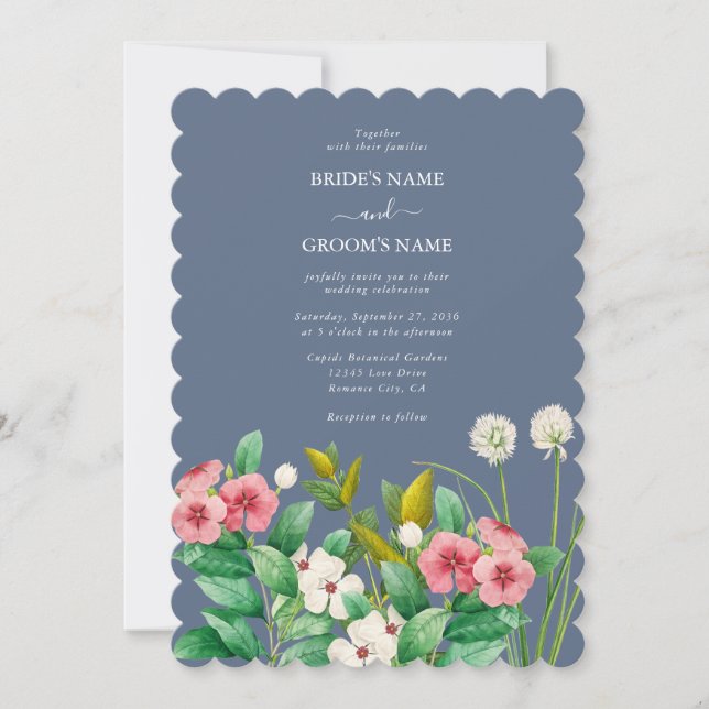Invitación Wildflowers Periwinkle Dusty Blue Boda (Anverso)